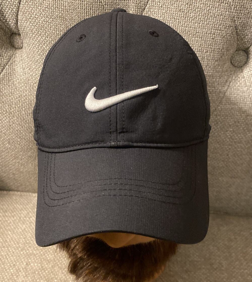 Vintage Nike Hat Cap Strap Back Black Featherlight Dri Fit Running Golfing Mens